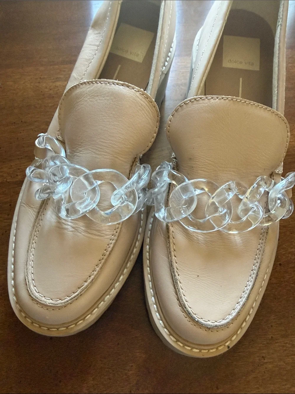 Dolce Vita Beige Nude Platform Loafer with Clear Chain